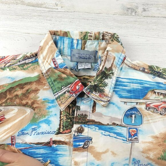 High Seas Trading Co Button Up Shirt Adult Large Men San Diego Landmarks EUC - Picture 3 of 5